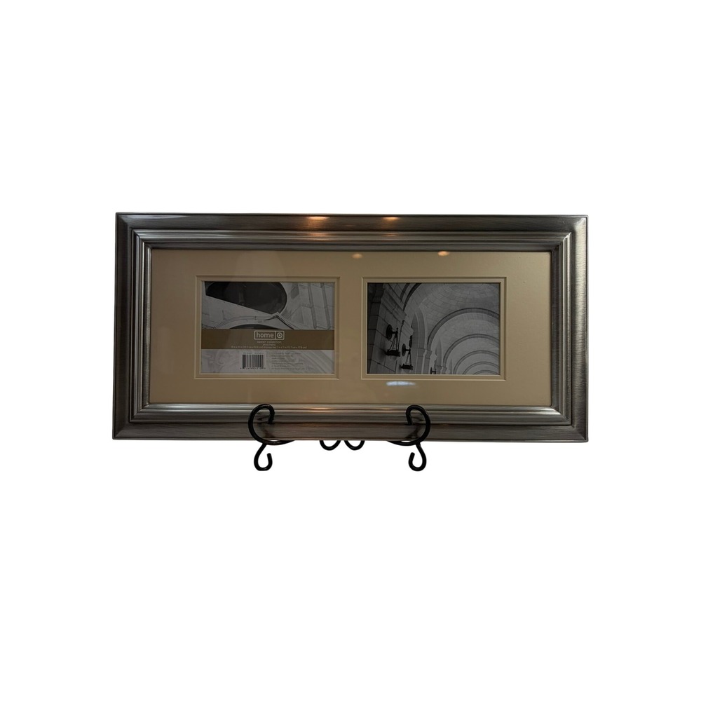 Home Xavier Collection Double Photo Frame 8x20 Silver New 5x7 Open Box Modern
